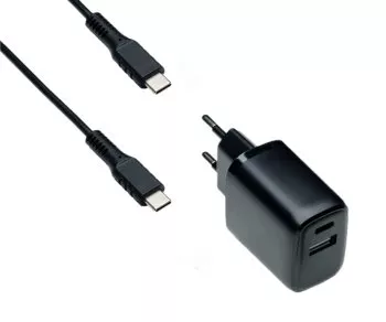 Адаптер за зареждане USB PD/QC 3.0 с кабел C-C, черен 20W, 3.6V~5.9V/3A; 6~9V/2A; 9V~12V/1.5A